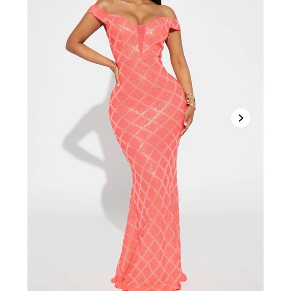 Fashion Nova Dresses & Skirts - Elegant Sequin Coral Off-Shoulder Dress